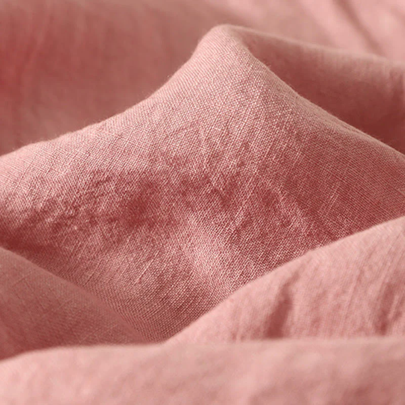 Buddha Stones Summer Plain Red Buttons Short Sleeve Women's Cotton Linen Shirt