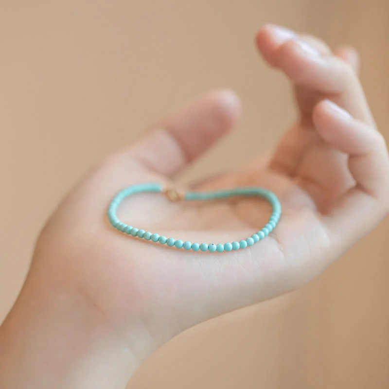 Buddha Stones 2mm Turquoise Ultra-thin Beads 14k Gold Plated Copper Wisdom Bracelet