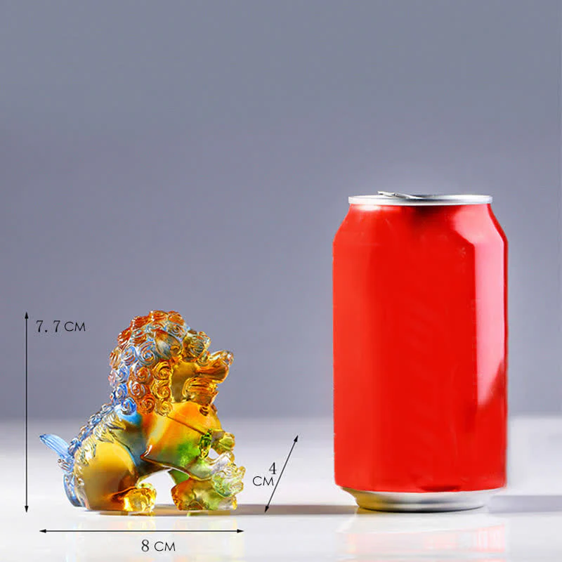 Buddha Stones Handmade Liuli Crystal Lion Art Piece Strength Home Office Decoration