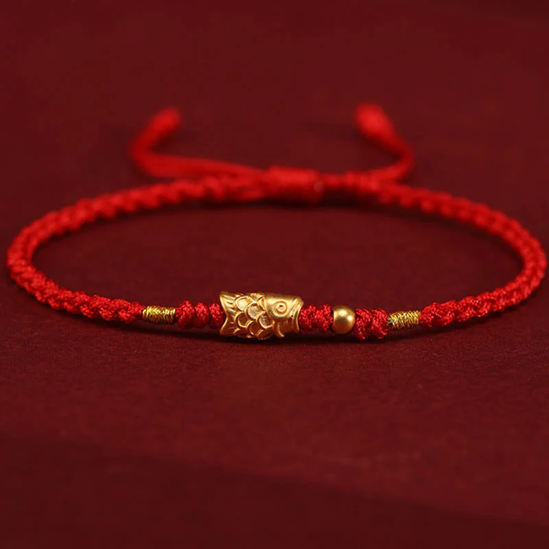Buddha Stones 999 Gold Luck Protection Koi Fish Handmade Braided String Bracelet