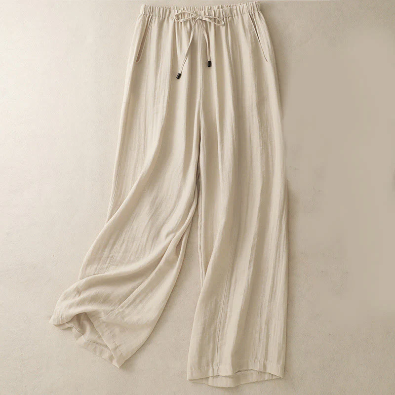 Buddha Stones Summer Drawstring Design Women's Wide Leg Pants With Pockets