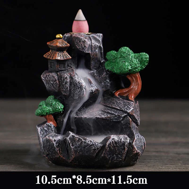 Buddha Stones Mountain Bridges Pattern Meditation Resin Backflow Incense Burner