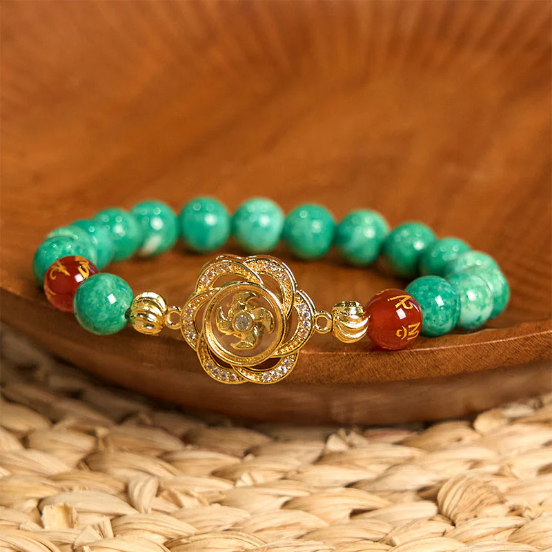 Buddha Stones Natural Jade Om Mani Padme Hum Cyclone Charm Prosperity Bracelet