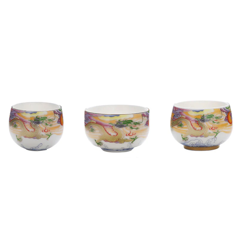 Buddha Stones Dragon Phoenix Auspicious Clouds Sun Ocean Waves Ceramic Teacup Kung Fu Tea Cup