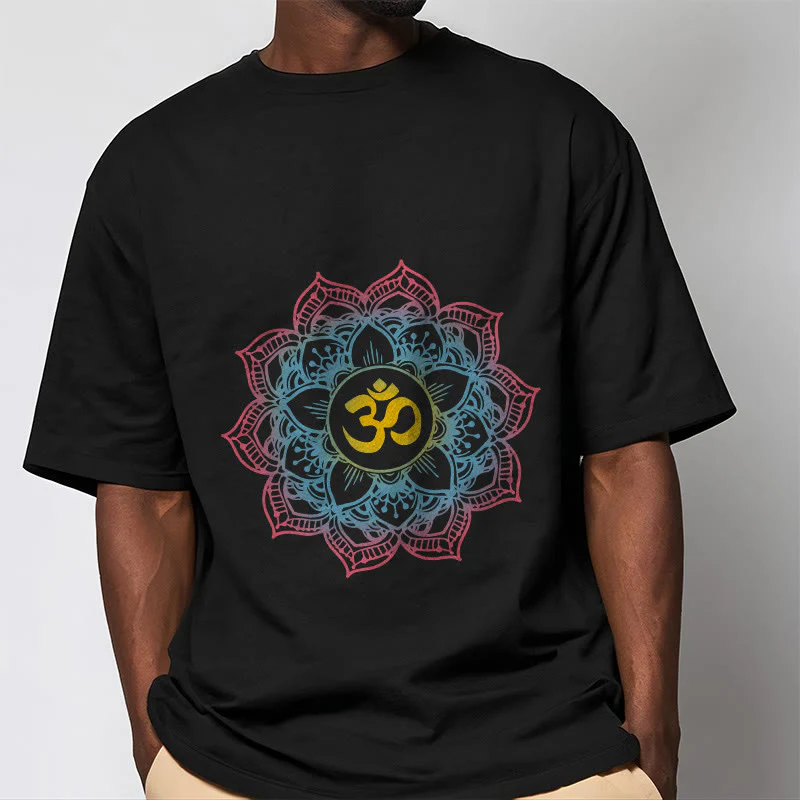 Buddha Stones Lotus-shaped Mandala OM Symbol Design Tee T-shirt