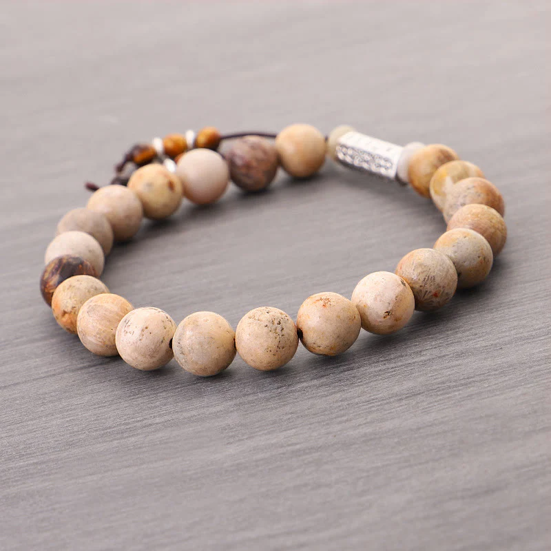 Buddha Stones Weathered Stone Om Mani Padme Hum Strengthen Bracelet