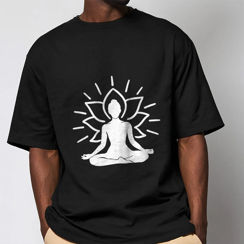 Buddha Stones Casual Meditative Figure Lotus Pattern Tee T-shirt