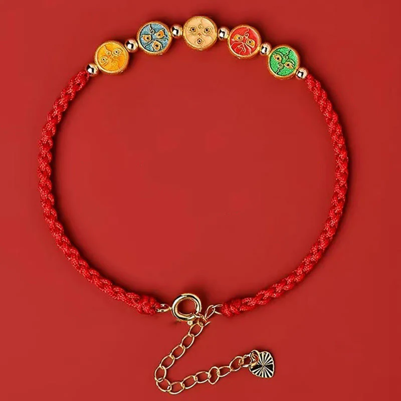 Buddha Stones Red String 925 Sterling Silver Five Ways God Of Wealth Connection Bracelet