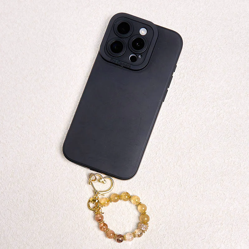 Buddha Stones Golden Rutilated Quartz Auspiciousness Key Chain Hanging Decoration