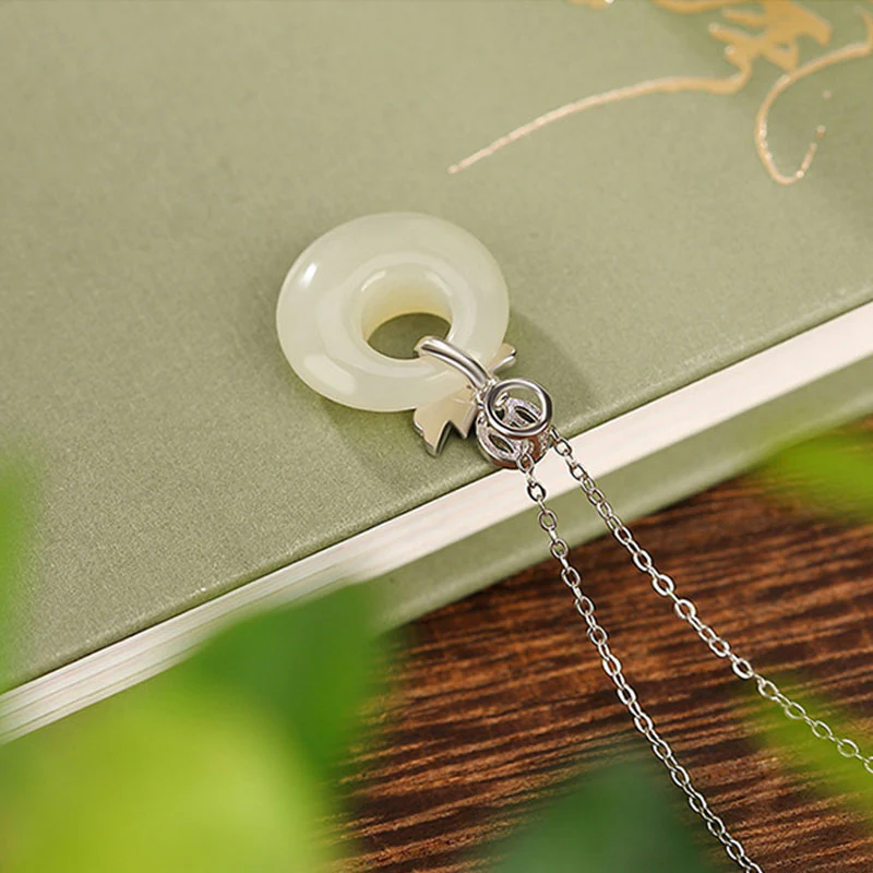 Buddha Stones 925 Sterling Silver Plated Gold Year of the Dragon Hetian Jade Peace Buckle Copper Coin Abundance Necklace Pendant