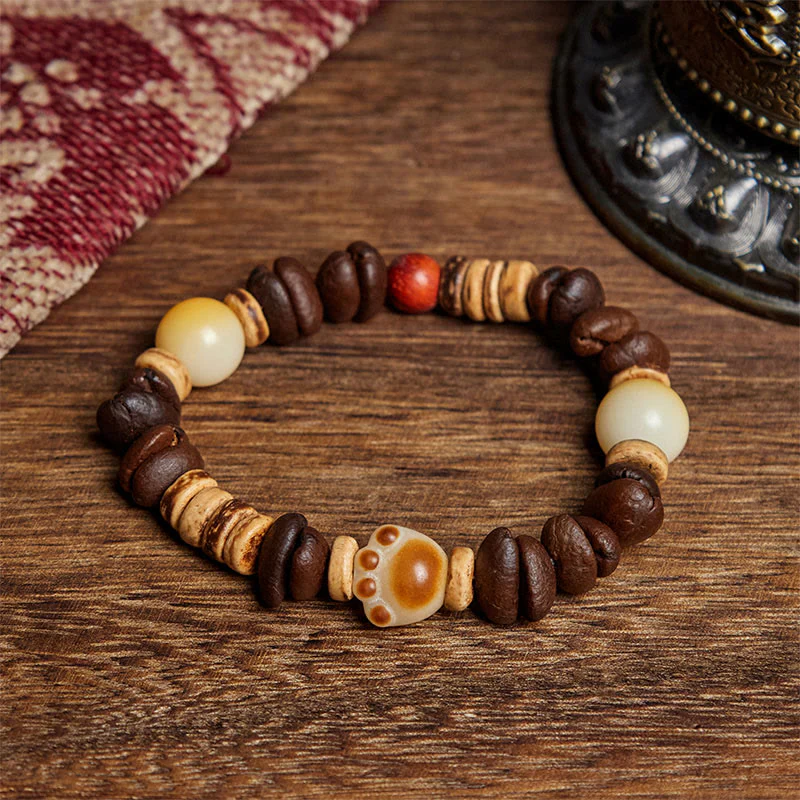 Buddha Stones Handmade Cat's Paw Coffee Beans Bodhi Seed Bracelet
