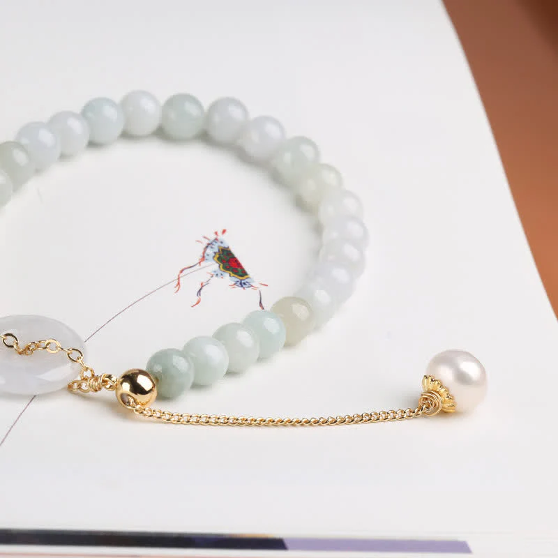 Buddha Stones Natural Jade Pearl Peace Buckle Prosperity Luck Bracelet
