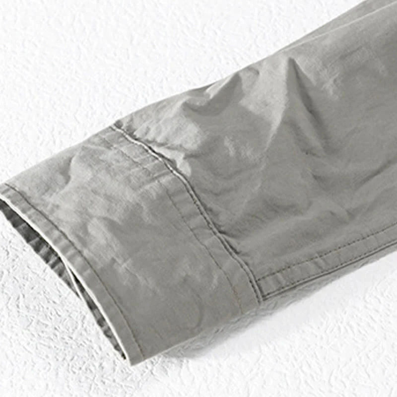 Buddha Stones Spring Daily Line Patchwork Design Lapel Men's Long Sleeve Cotton Linen Shirt With Pockets