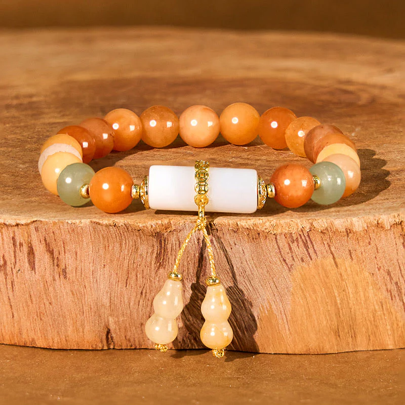Buddha Stones Golden Silk Jade Beads Gourd White Crystal Wealth Luck Bracelet
