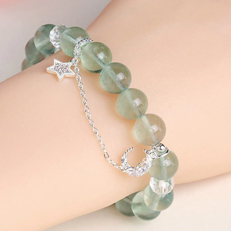 Buddha Stones Green Fluorite Beads Moon Star Peace Bracelet