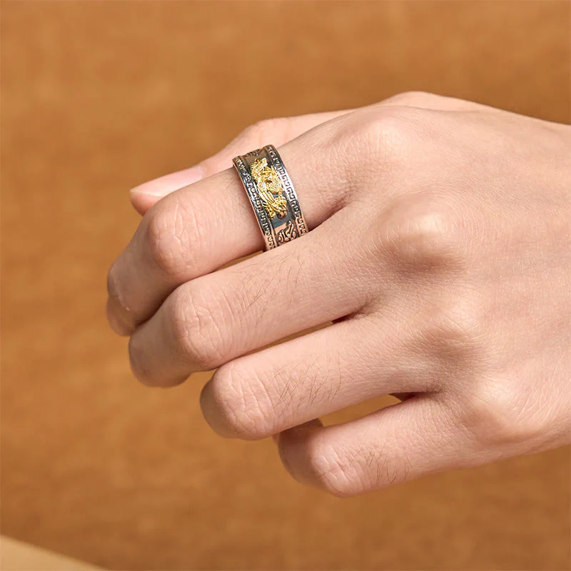 Buddha Stones Dragon Pattern Heart Sutra Copper Strength Ring