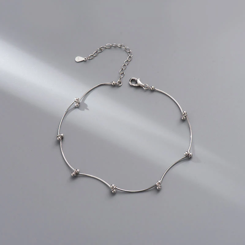 Buddha Stones 925 Sterling Silver Simple Wave Shape Protection Anklet