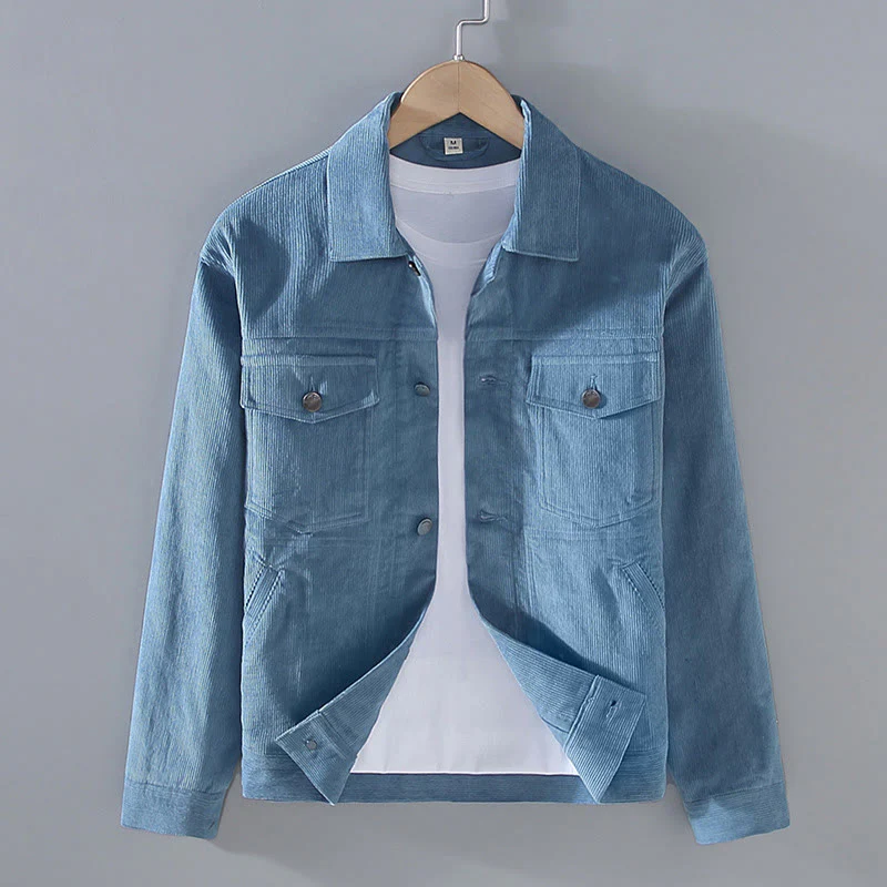 Buddha Stones Plain Long Sleeve Button Design Men's Cotton Jacket Shirt With Pockets