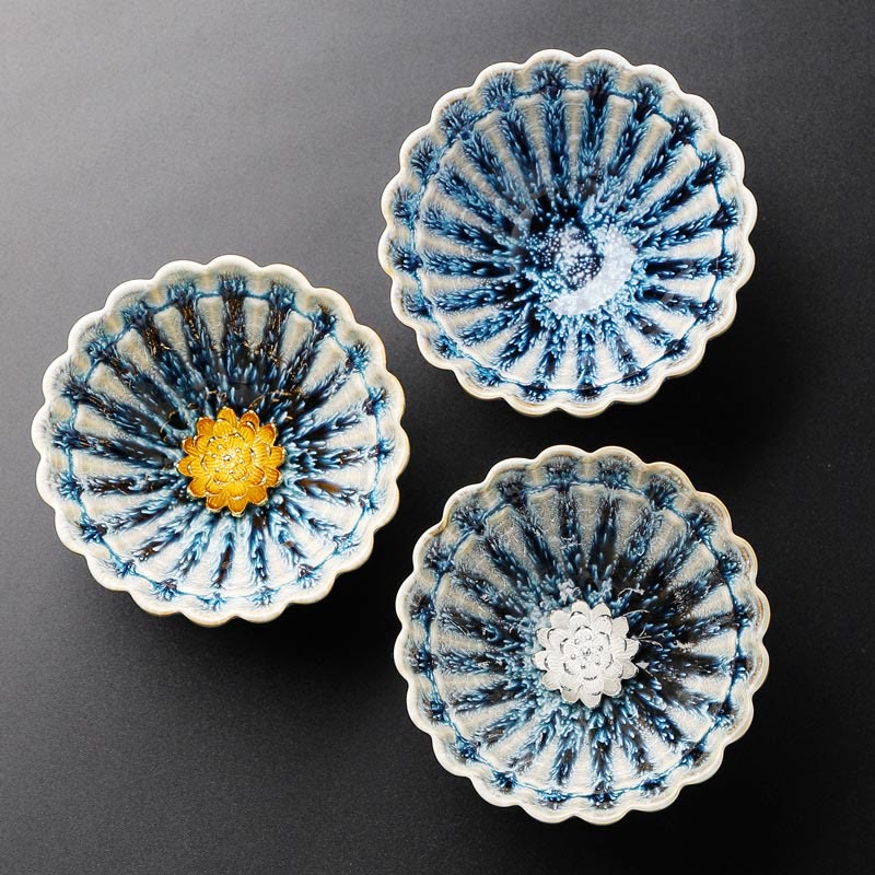 Buddha Stones Handmade Small Chinese Jianzhan Lotus Ceramic Teacup Kung Fu Tea Cup 80ml