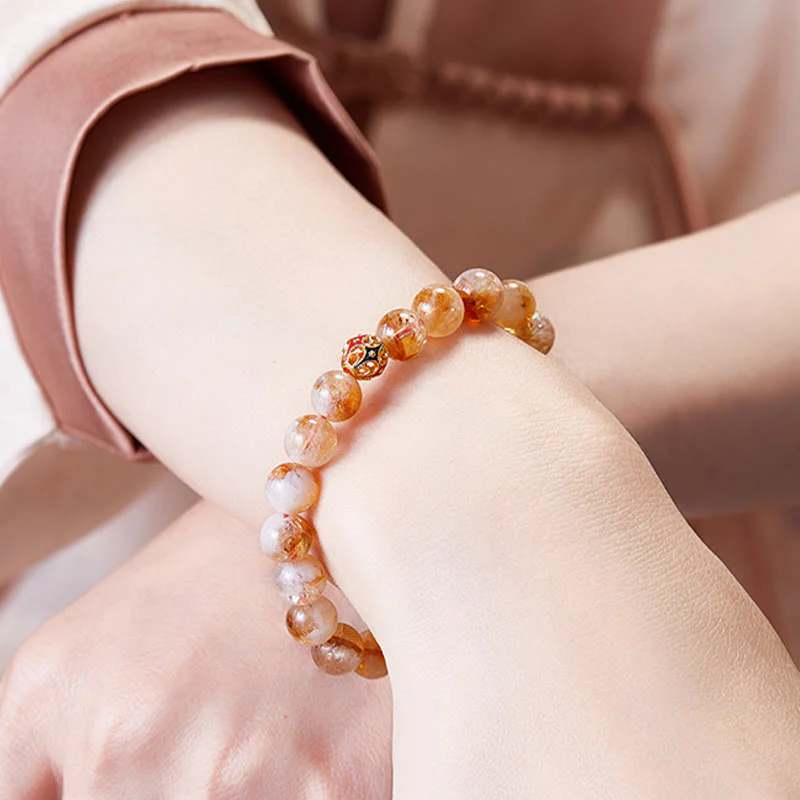 Buddha Stones 999 Sterling Silver Natural Citrine Flower Balls Beads Protection Bracelet