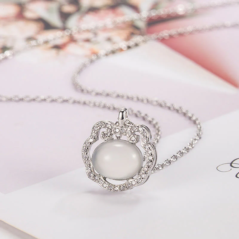 Buddha Stones Chalcedony Lock of Good Wishes Positive Necklace Pendant