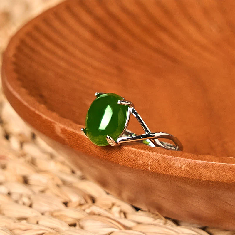 Buddha Stones Natural Jade Alloy Adjustable Buckle Abundance Ring