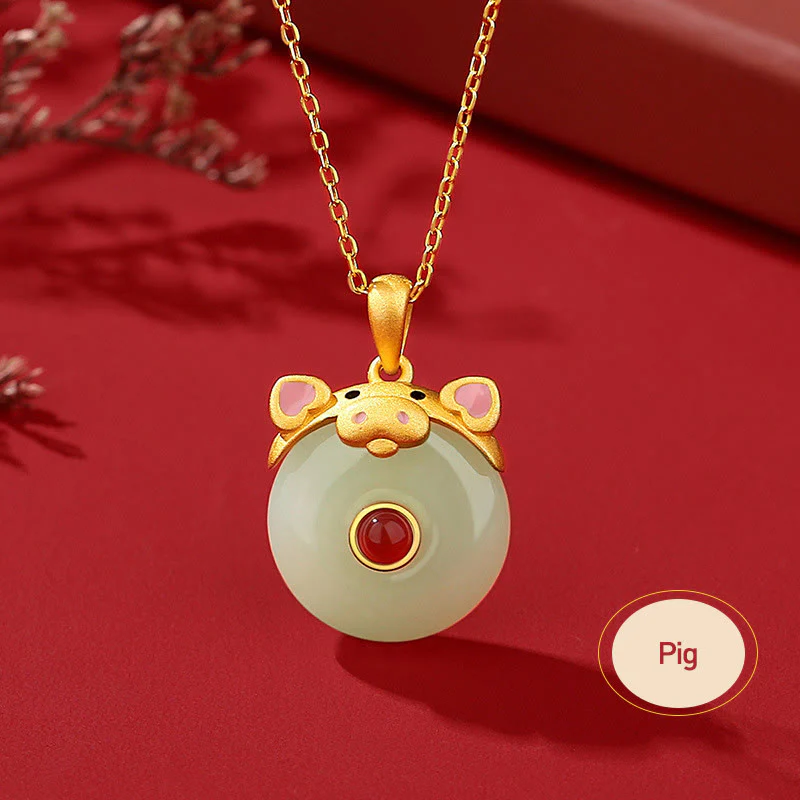 Buddha Stones 925 Sterling Silver Hetian Jade Chinese Zodiac Year of the Dragon Red Agate Luck Protection Necklace Pendant (Extra 30% Off | USE CODE: FS30)