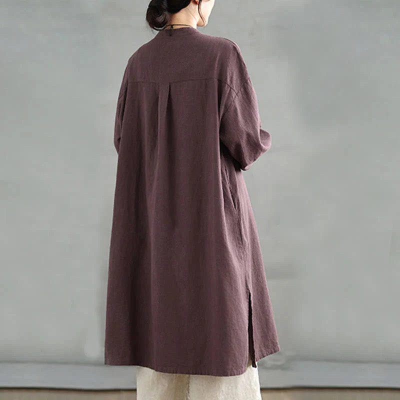Buddha Stones Casual Frog-button Women's Cotton Linen Coat With Pockets
