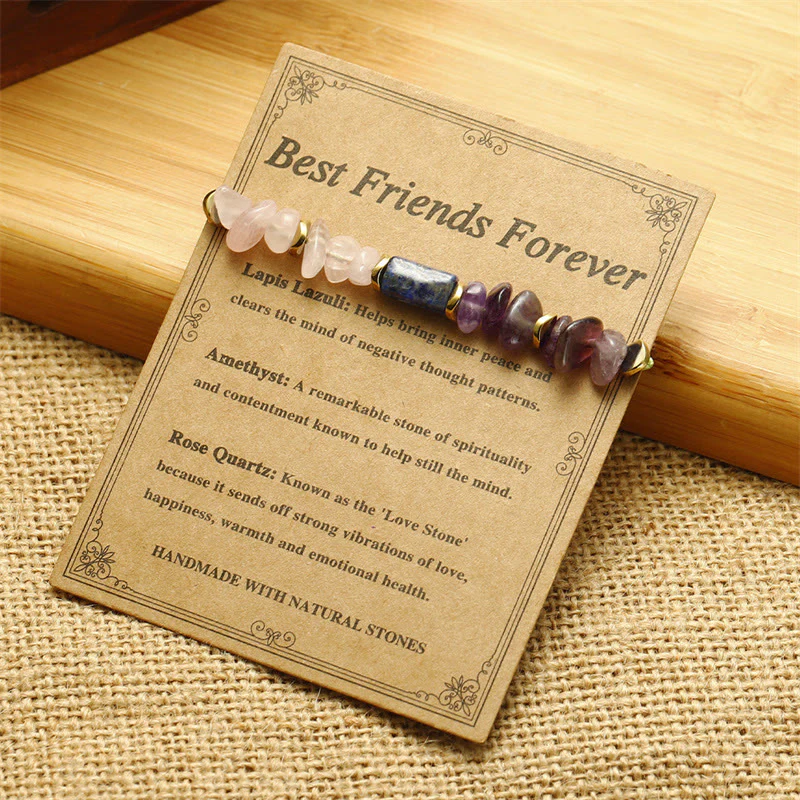 Buddha Stones Best Friends Forever Amethyst Rose Quartz Lazurite Spiritual Bracelet