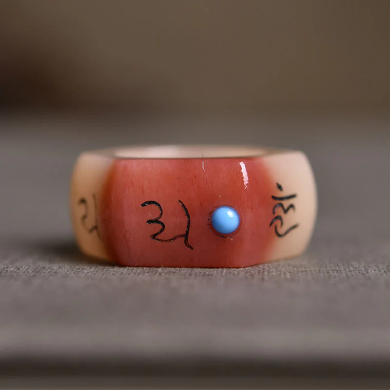 Buddha Stones Camel Bone Om Mani Padme Hum Carving Protection Ring