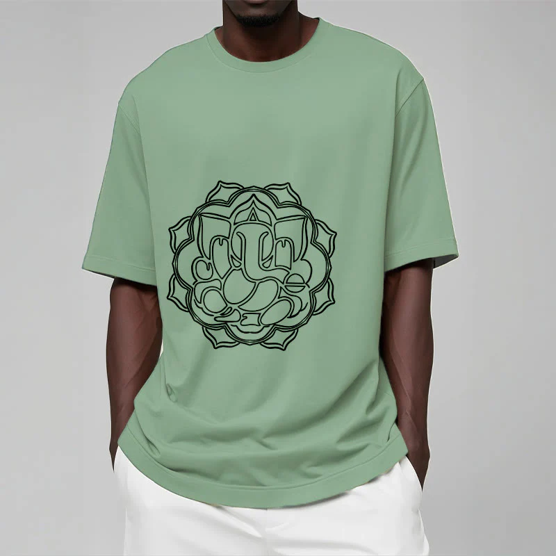 Buddha Stones Casual Mandala Design Ganesha Pattern Cotton Tee T-shirt