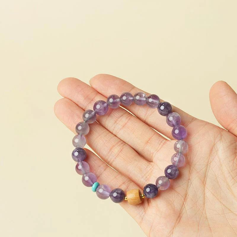 Buddha Stones Natural Amethyst Lucky Wooden Beads Peace Bracelet