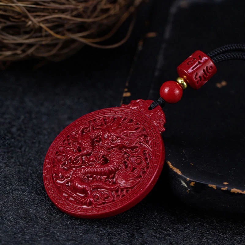 Buddha Stones Year of the Dragon Natural Cinnabar Dragon Protection Necklace Pendant