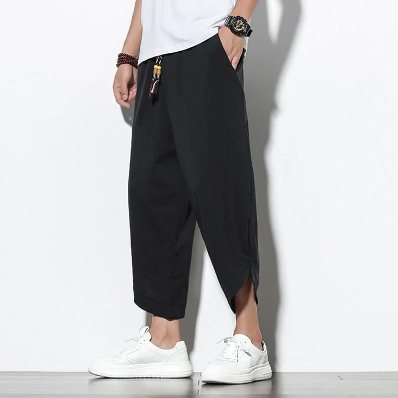 Buddha Stones Casual Summer Drawstring 7-8 Length Linen Men's Harem Pants With Pockets