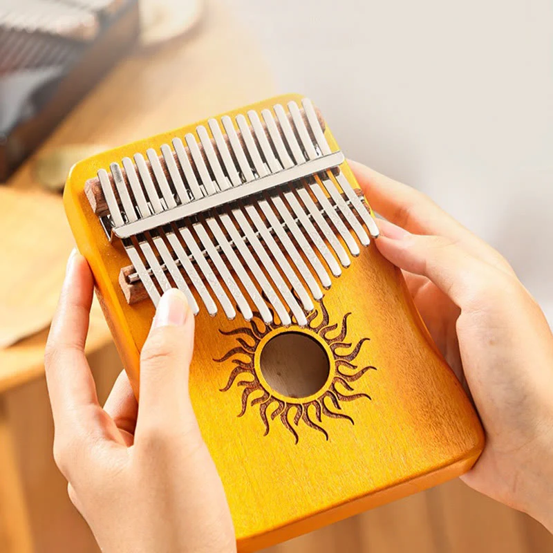 Buddha Stones Kalimba 17/21 Keys Thumb Piano Sun Pattern Maple Wood Beginners Portable Finger Piano