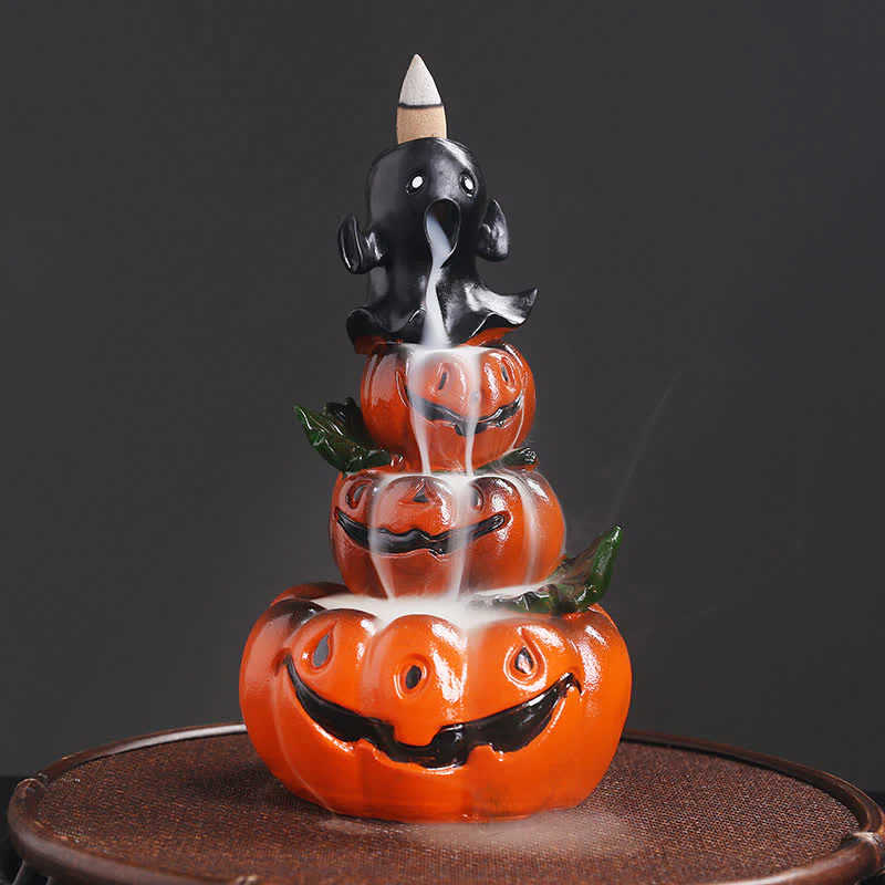 Buddha Stones Halloween Pumpkins Ghost Resin Backflow Smoke Fountain Incense Burner Decoration