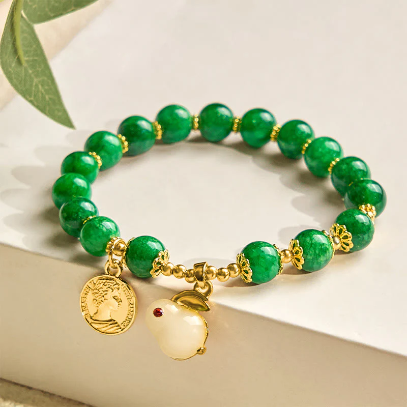 Buddha Stones Green Calcite Lovely Rabbit Charm Clarity Bracelet