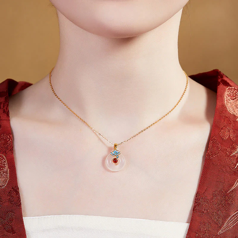 Buddha Stones 925 Sterling Silver Peace Buckle Cloud Chalcedony Necklace Harmony Pendant