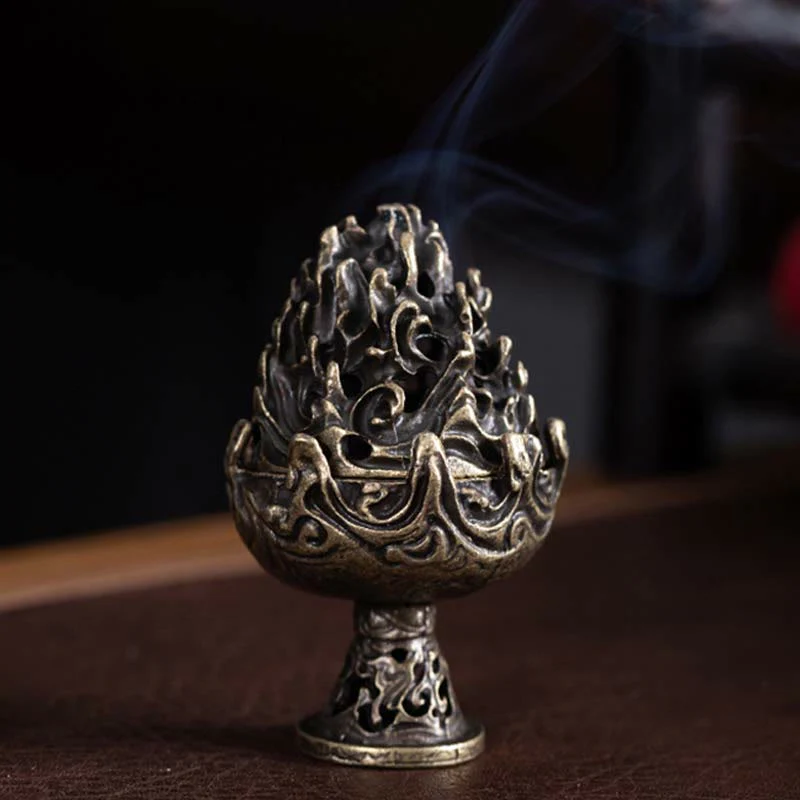 Buddha Stones Tibetan Mini Mountain Pattern Meditation Copper Alloy Incense Burner
