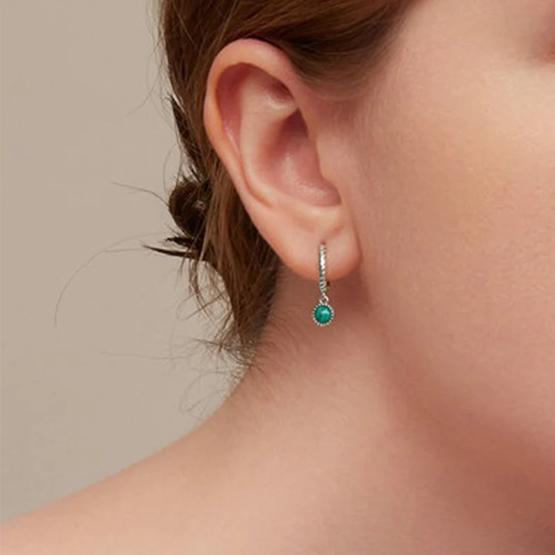 Buddha Stones 925 Sterling Silver Round Malachite Anti-Anxiety Drop Earrings