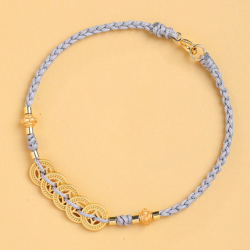 Buddha Stones Copper Coin Fortune Tree Pearl Luck Blue Rope Braided Bracelet