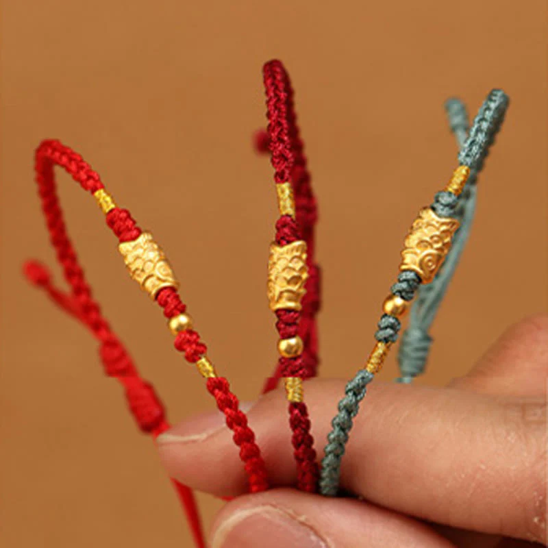 Buddha Stones 999 Gold Luck Protection Koi Fish Handmade Braided String Bracelet