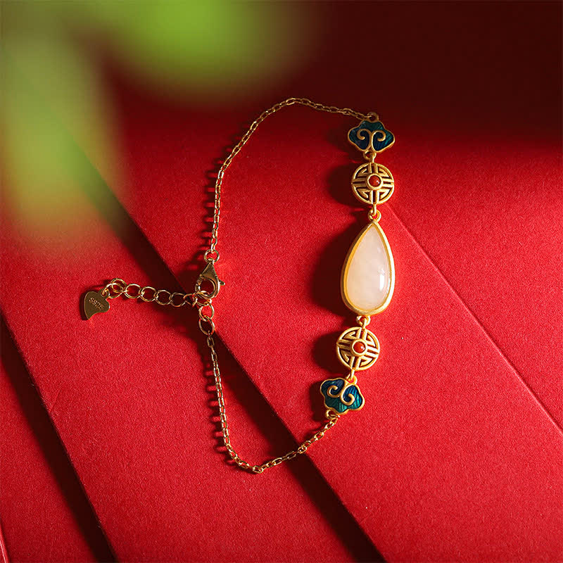 Buddha Stones 925 Sterling Silver Hetian White Jade Water Drop Chain Necklace Pendant Bracelet