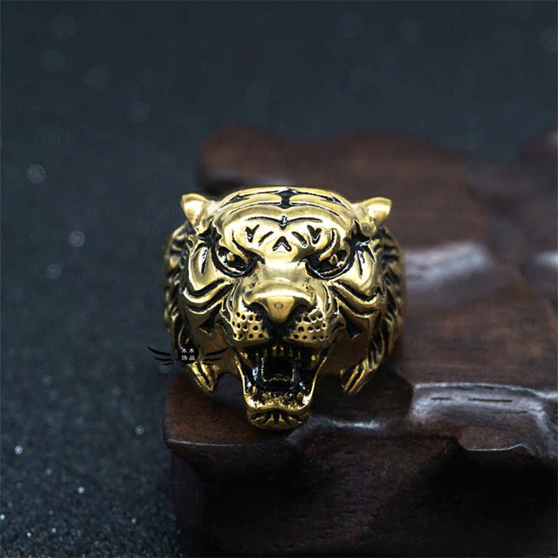 Buddha Stones Men's Animal Tiger Head Titanium Steel Balance Calm Punk Rock Biker Ring