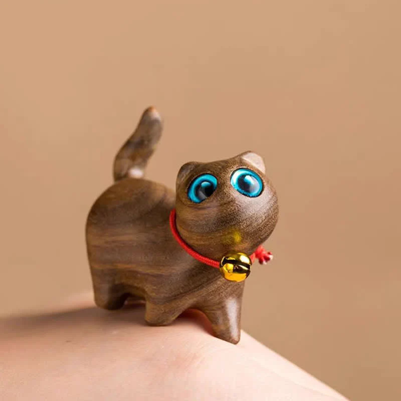 Buddha Stones Green Sandalwood Small Leaf Red Sandalwood Cute Cat Animals Soothing Peace Decoration