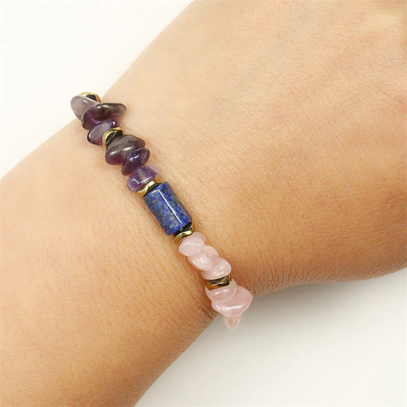 Buddha Stones Best Friends Forever Amethyst Rose Quartz Lazurite Spiritual Bracelet