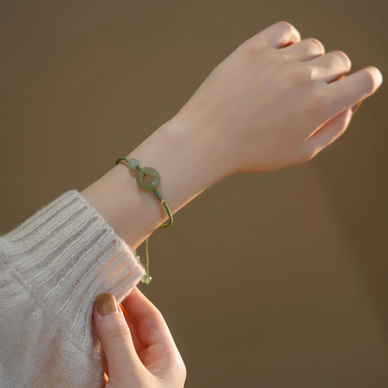 Buddha Stones Lotus Jade Peace Buckle Bead Luck Happiness Charm String Bracelet