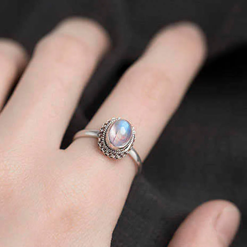 Buddha Stones 925 Sterling Silver Natural Moonstone Positive Ring