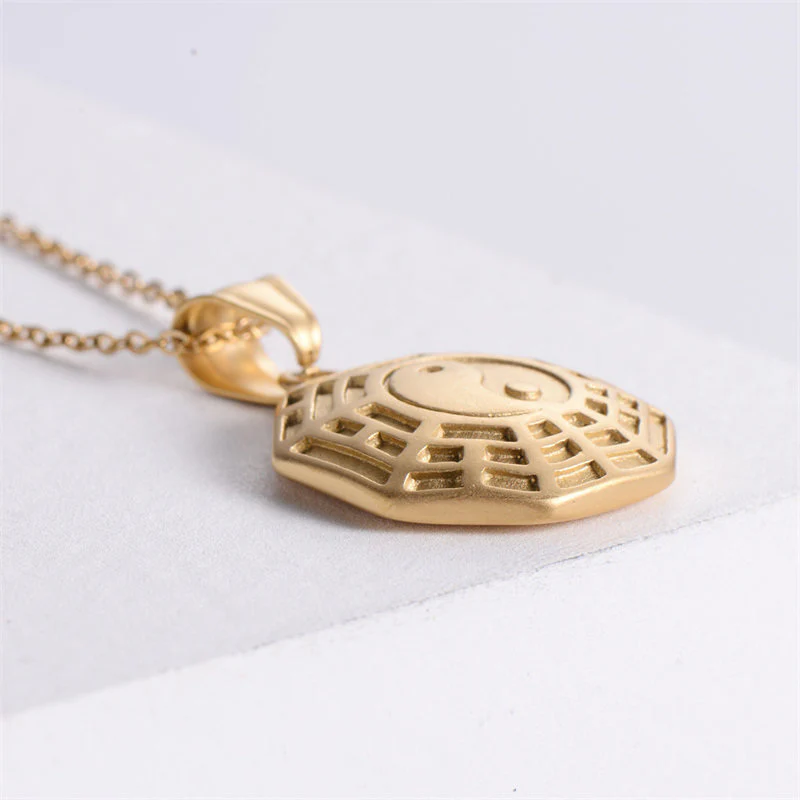 Buddha Stones Bagua Yin Yang Titanium Steel Balance Necklace Chain Pendant