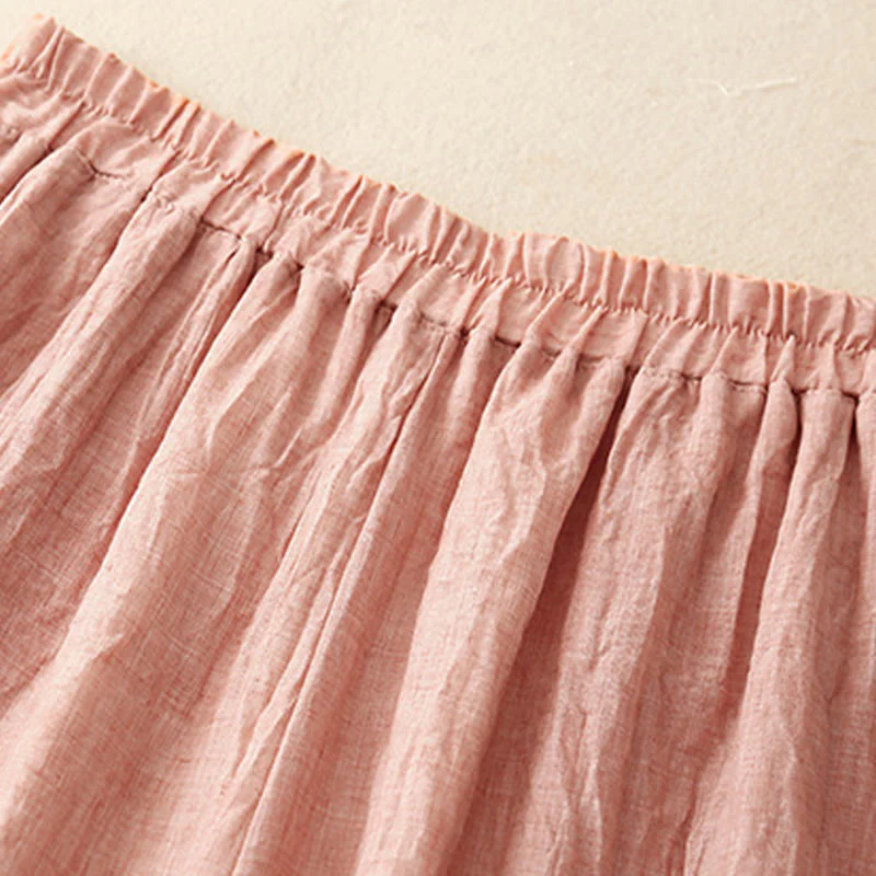 Buddha Stones Casual Plain Color Chinese Frog Button Cotton Linen Women's Wide Leg Pants